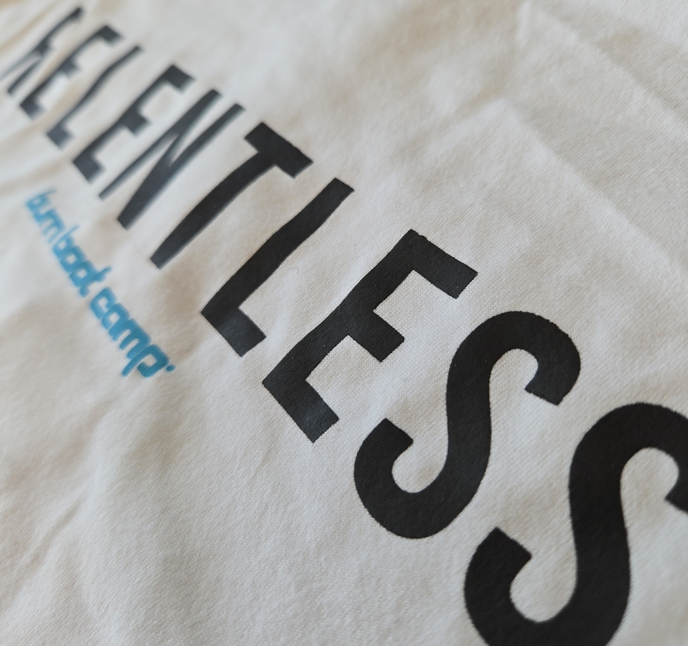 Burn Boot Camp White Tank Top with 'Relentless' Graphic
